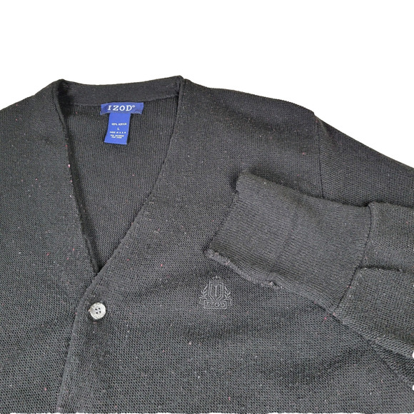 Vintage Izod Mens Sweater Black Size Large Made In USA Rugby Nerdy Preppy Uni - Picture 1 of 12
